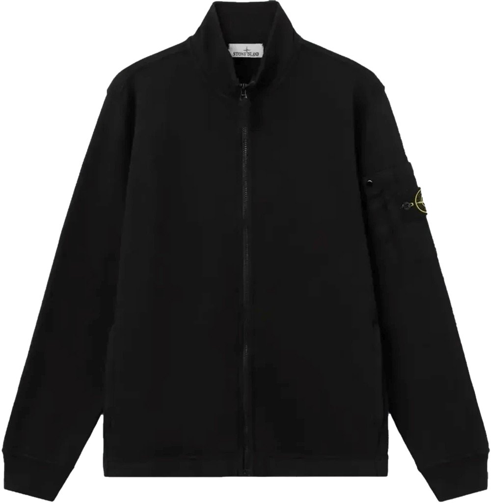 Stone Island Trui van katoenen fleece met ritssluiting en seizoenszak, zwart. Zwart