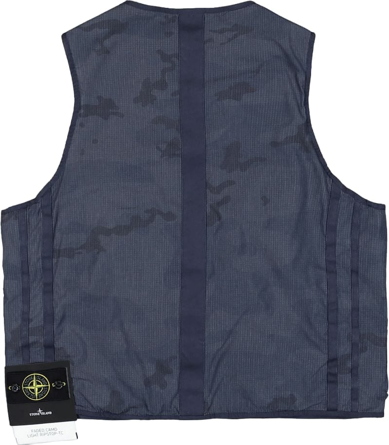 Stone Island VEST IN VERVAAGDE CAMO RIPSTOP-TC BLAUW GRIJS Blauw