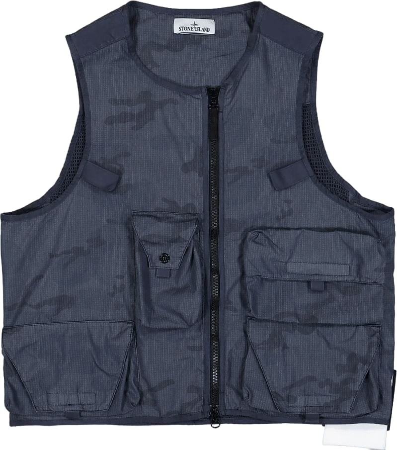 Stone Island VEST IN VERVAAGDE CAMO RIPSTOP-TC BLAUW GRIJS Blauw