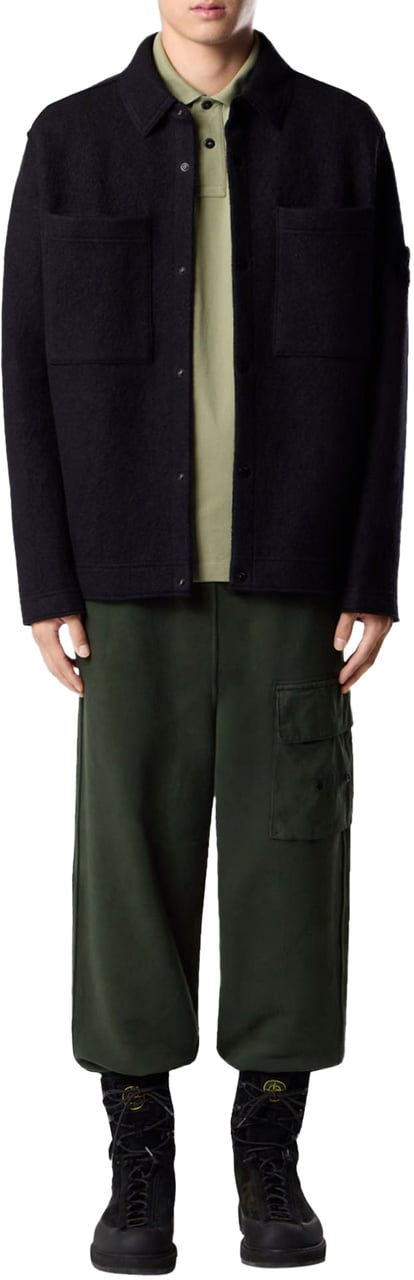 Stone Island FELTED RWS WOOL CARDIGAN BLACK Zwart