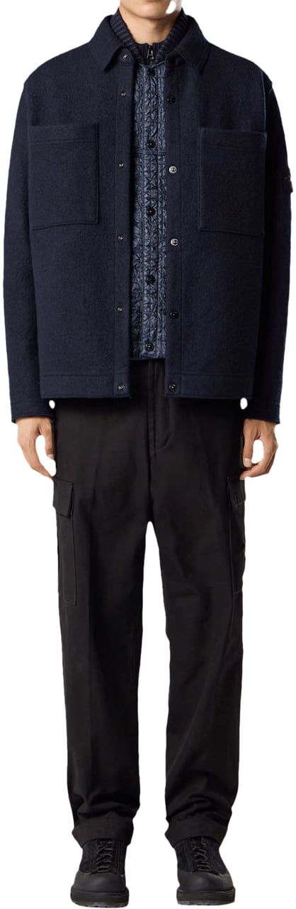 Stone Island FELTED RWS WOOL CARDIGAN NAVY BLUE Blauw
