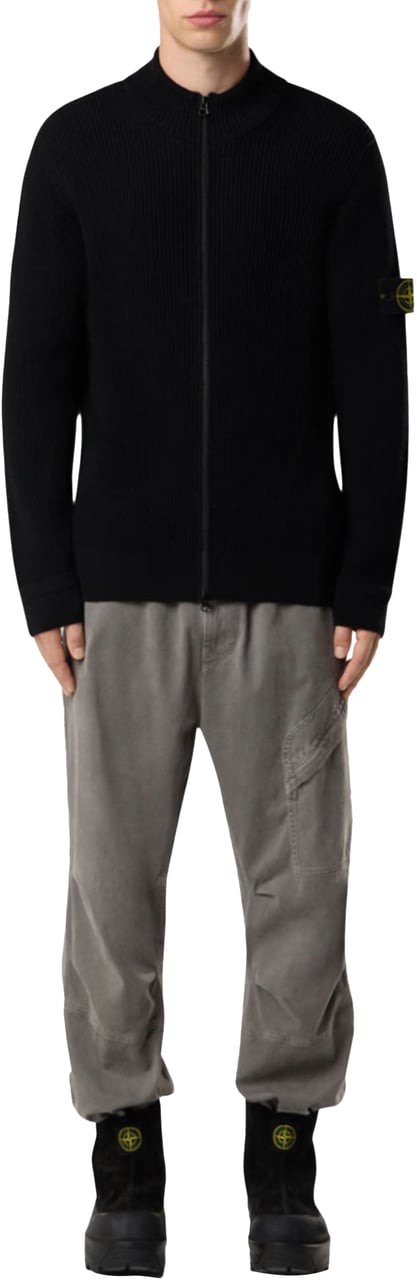 Stone Island FULL RIB RWS WOOL CARDIGAN BLACK Zwart