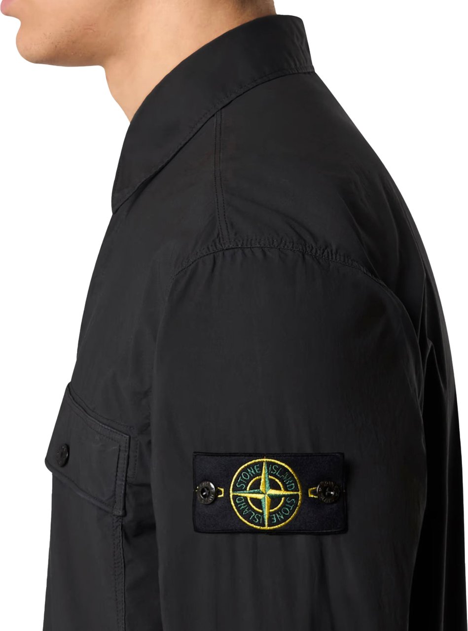 Stone Island Overshirt Stretch Cotton Tela Paracadute Zwart