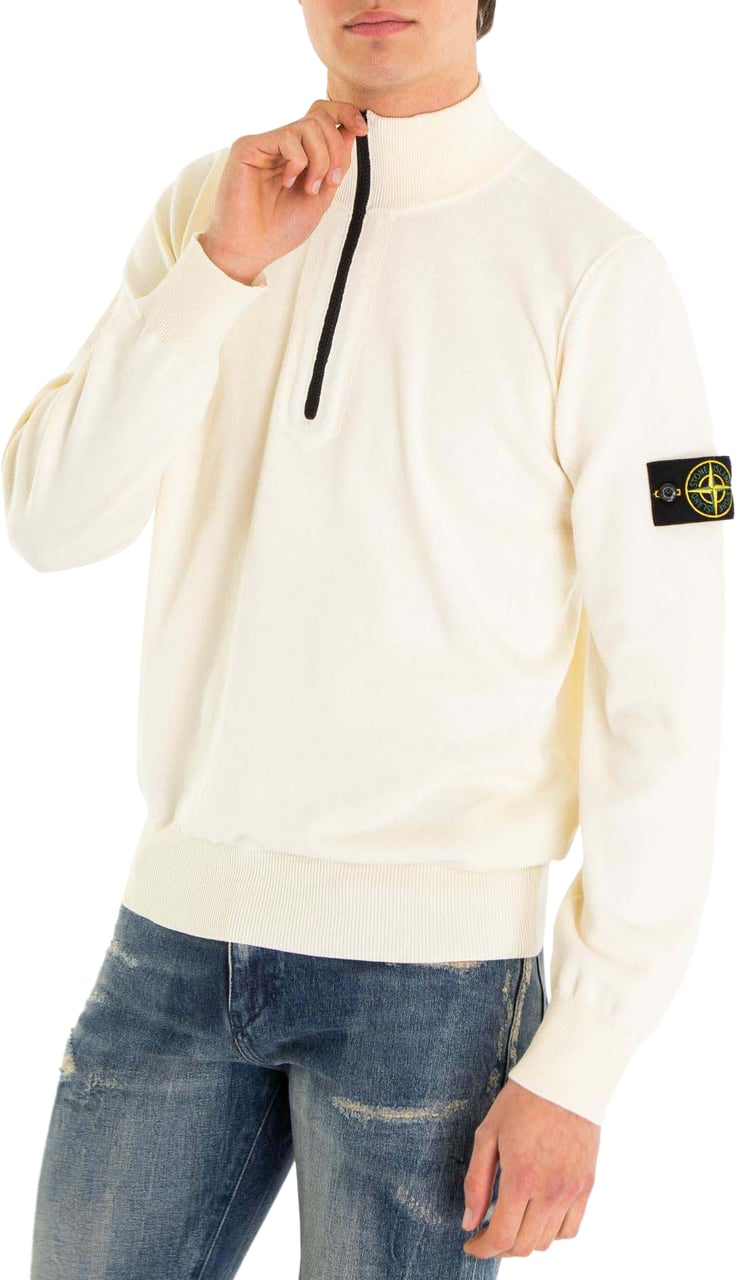 Stone Island Heren Half-Zip Sweater Ivory Wit