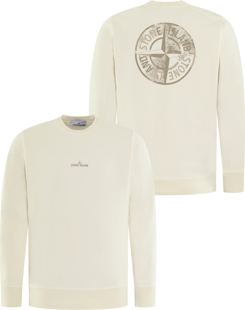 Stone Island Heren Logoprint Crew Neck Ivory Wit