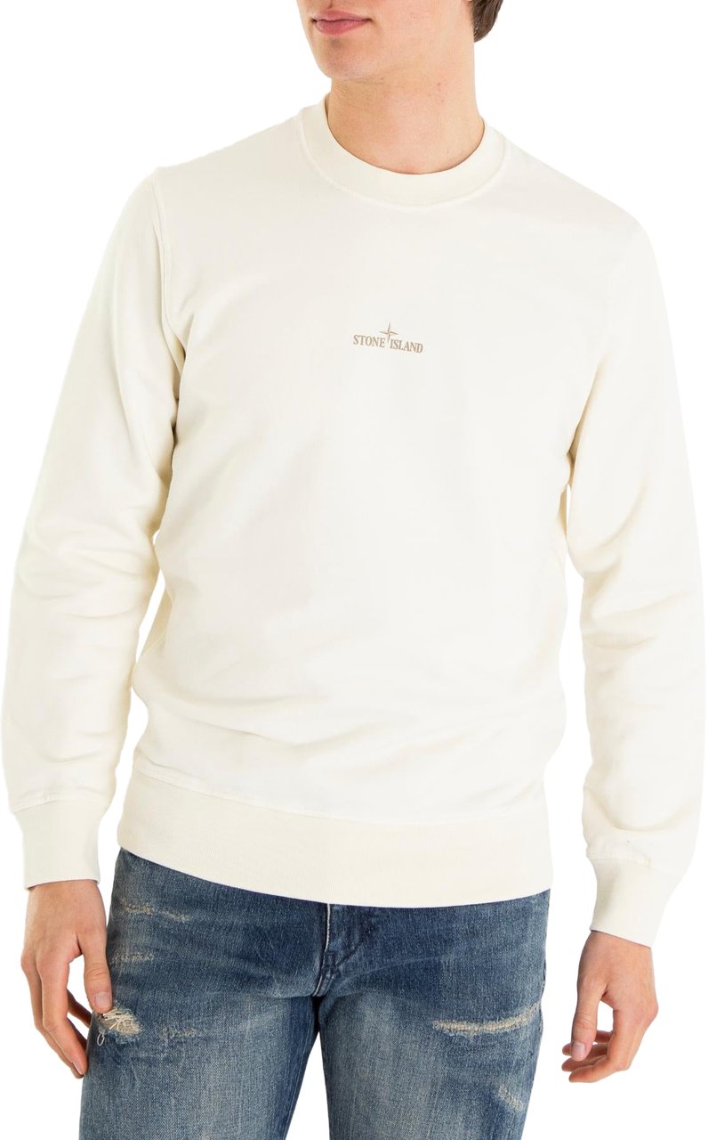 Stone Island Heren Logoprint Crew Neck Ivory Wit