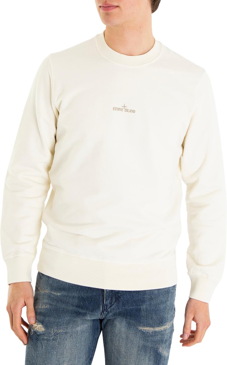 Stone Island Heren Logoprint Crew Neck Ivory Wit