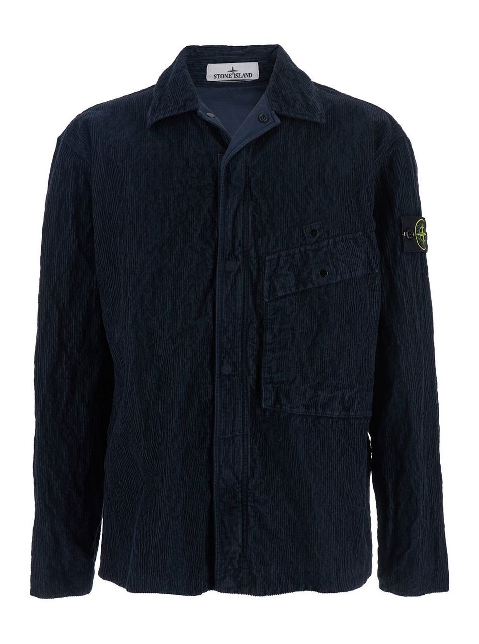 Stone Island Textured Black Overshirt Zwart