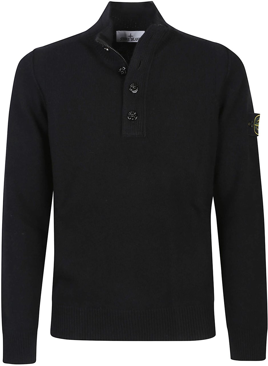 Stone Island Half Botton Sweater Black Zwart