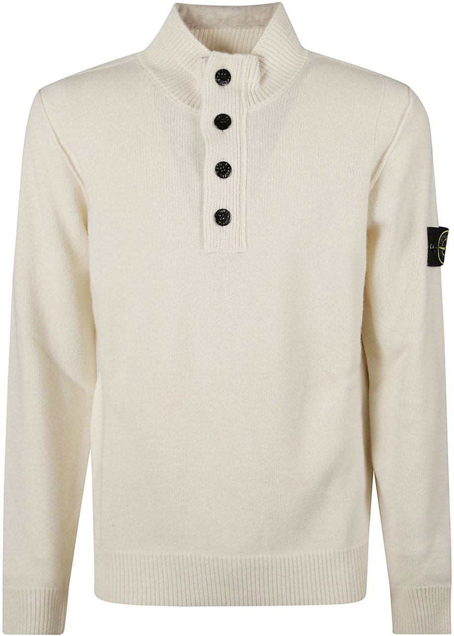 Stone Island Half Botton Sweater White Wit