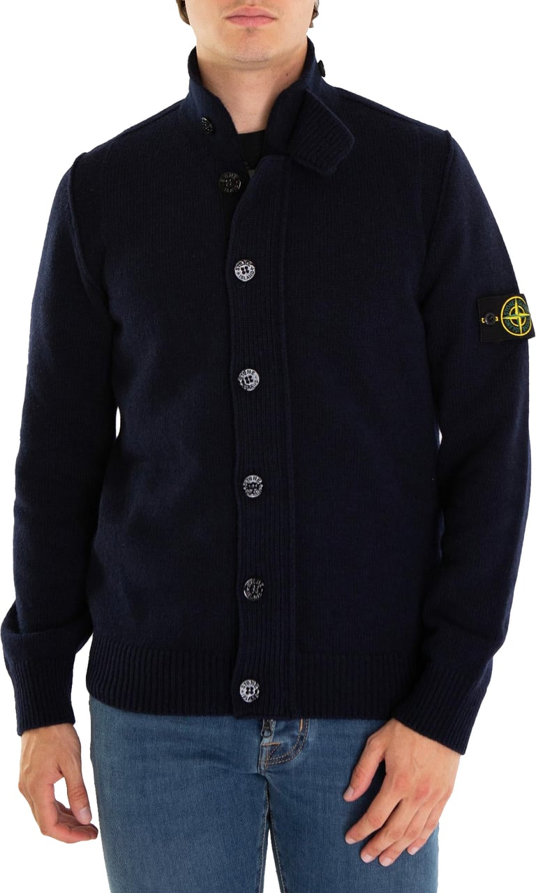 Stone Island Heren Logo Patch Knit Cardigan Blauw Blauw