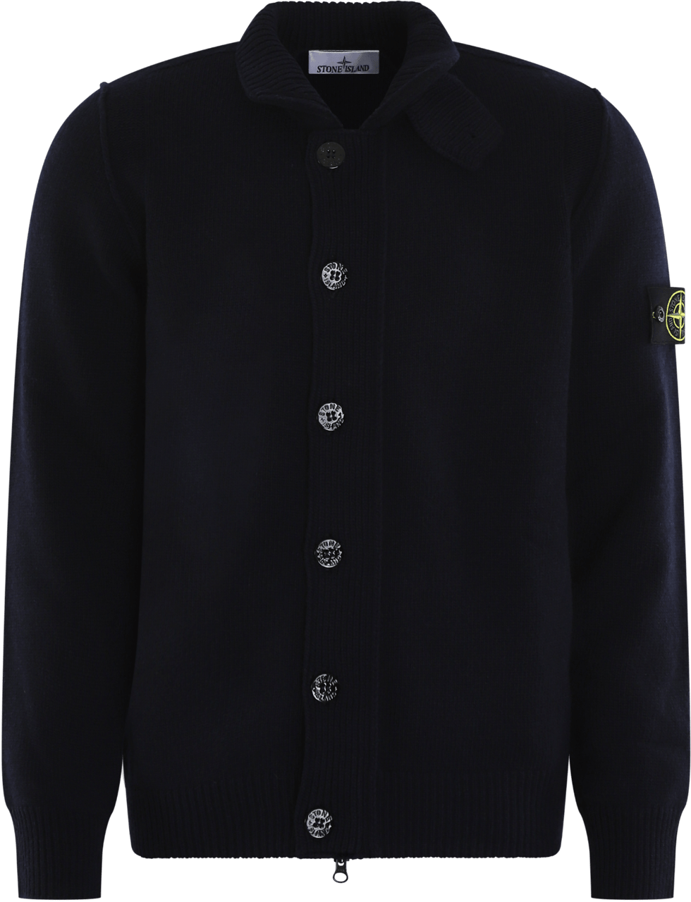 Stone Island Heren Logo Patch Knit Cardigan Blauw Blauw