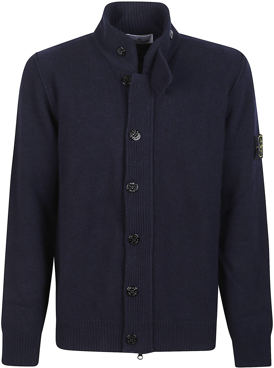 Stone Island Logo Patch Cardigan Blue Blauw