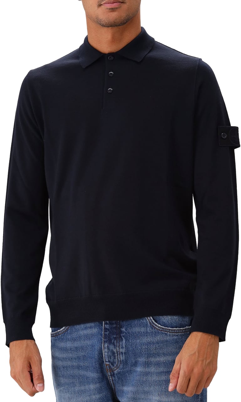 Stone Island Stone Island Gebreide Longsleeve Polo Blauw Blauw