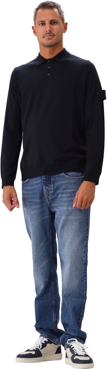 Stone Island Stone Island Gebreide Longsleeve Polo Blauw Blauw