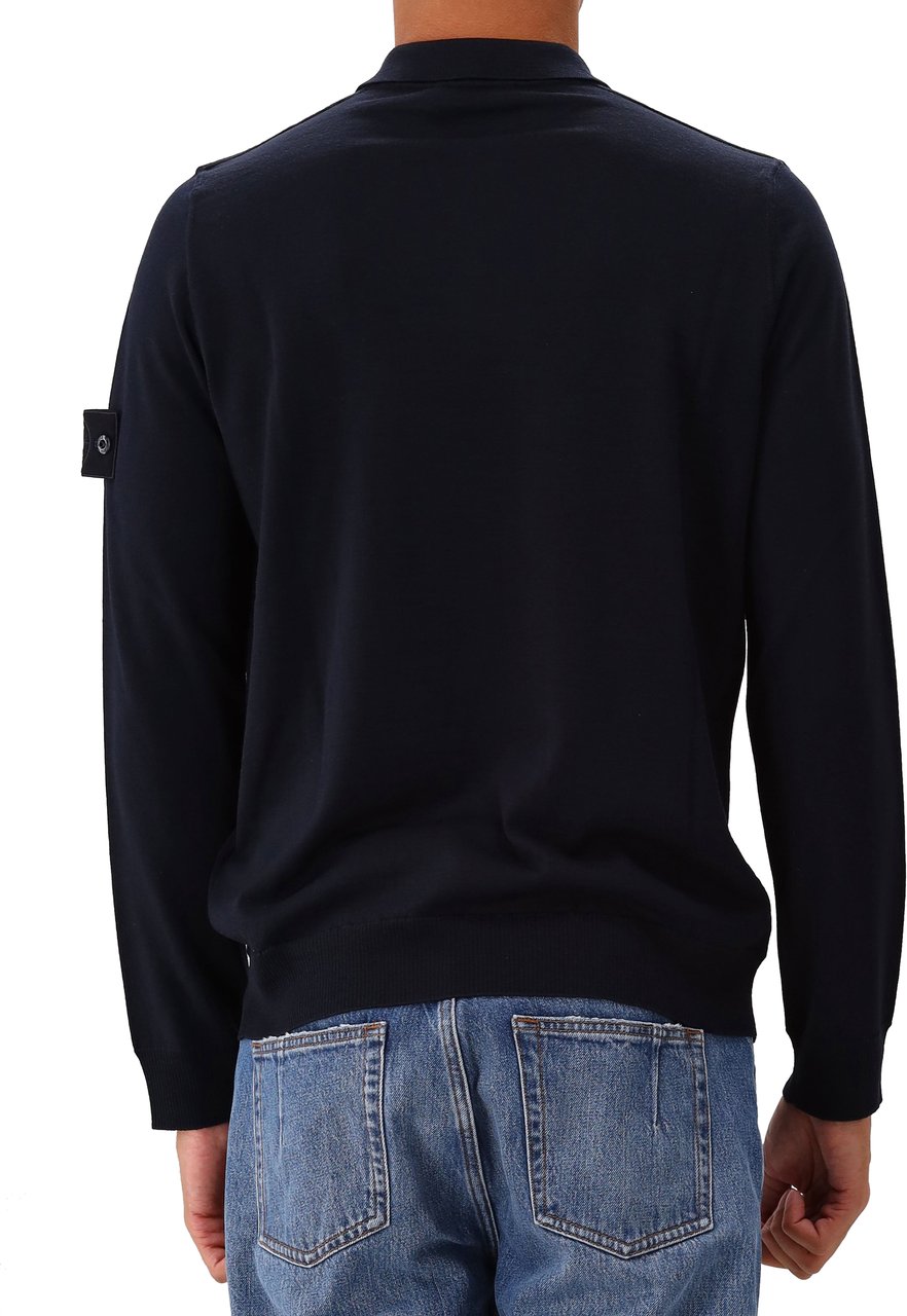 Stone Island Stone Island Gebreide Longsleeve Polo Blauw Blauw