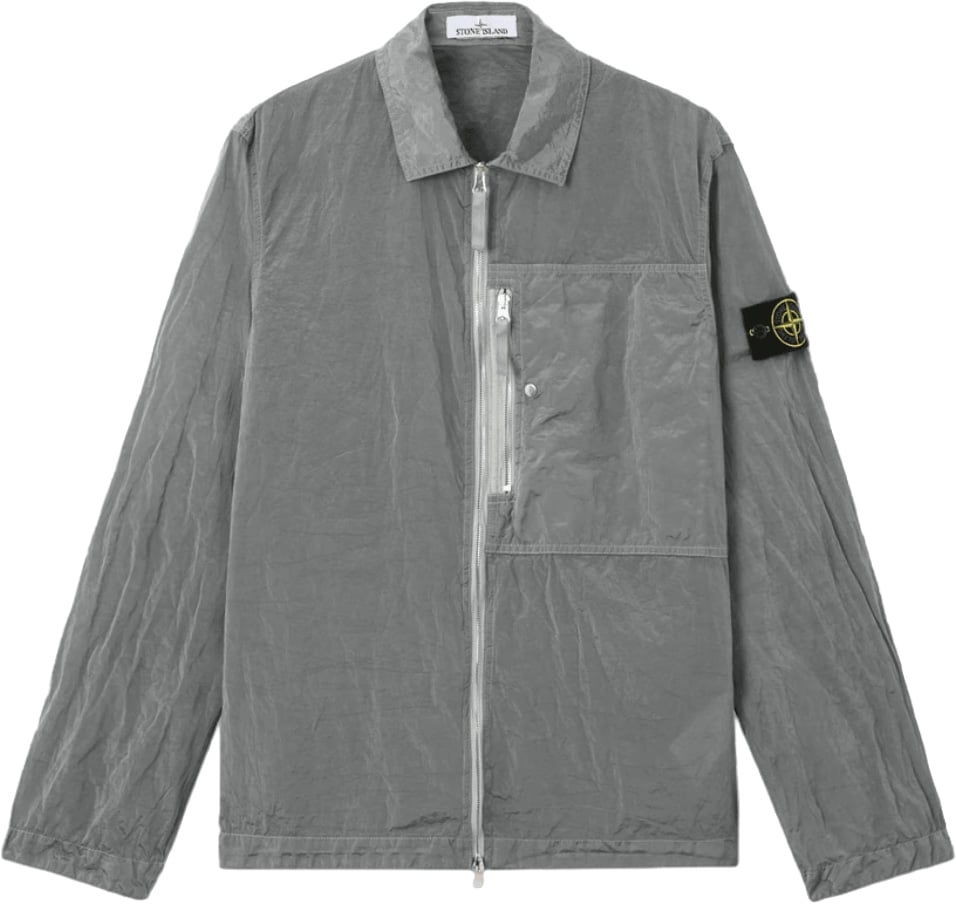 Stone Island NYLON METAL IN ECONYL GEREGENEREERDE NYLON OVERHEMDEN PARELGRIJS Lichtgrijs