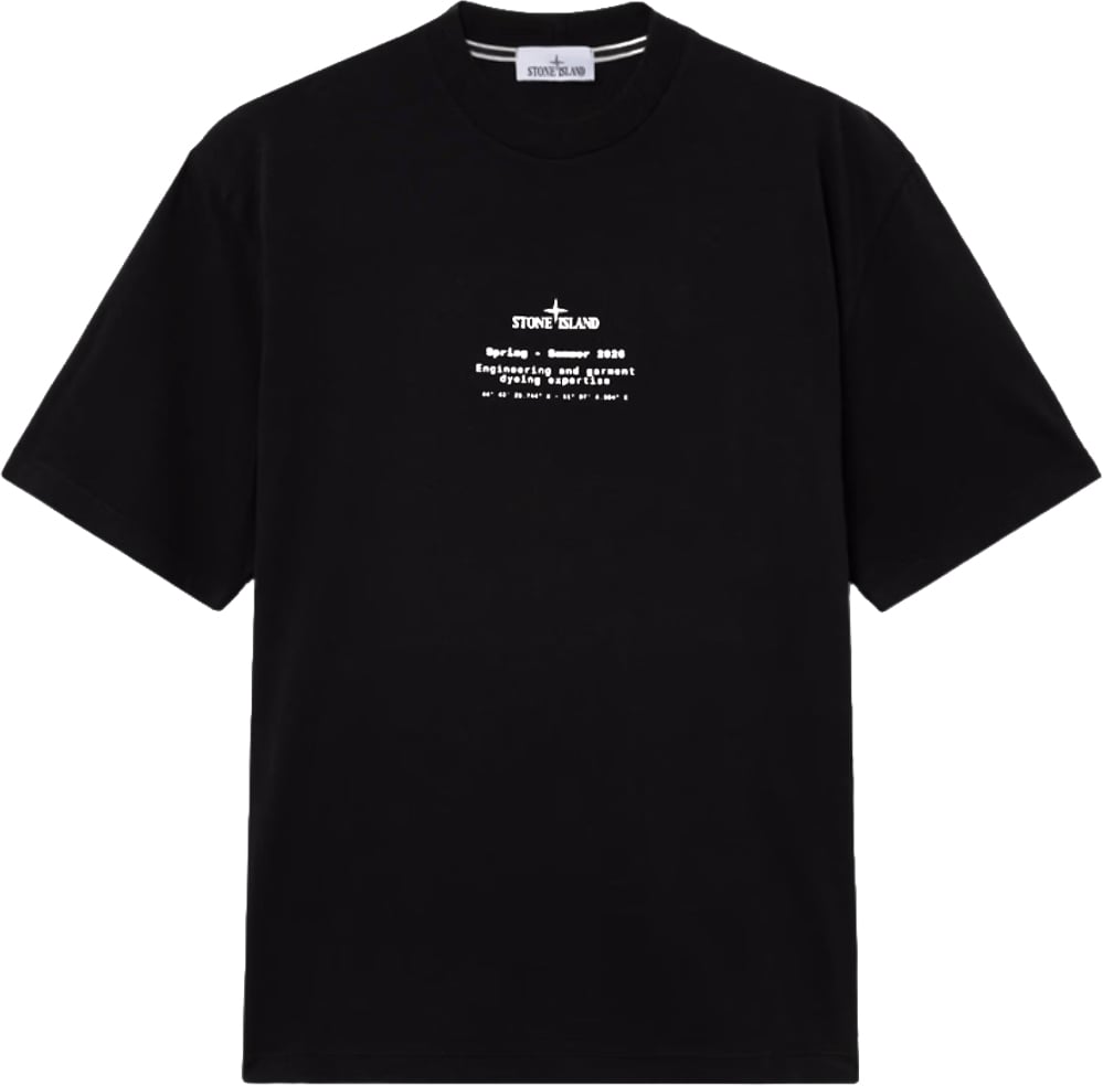 Stone Island T-shirt van biologisch katoenjersey met 'Stone'-print, zwart. Zwart