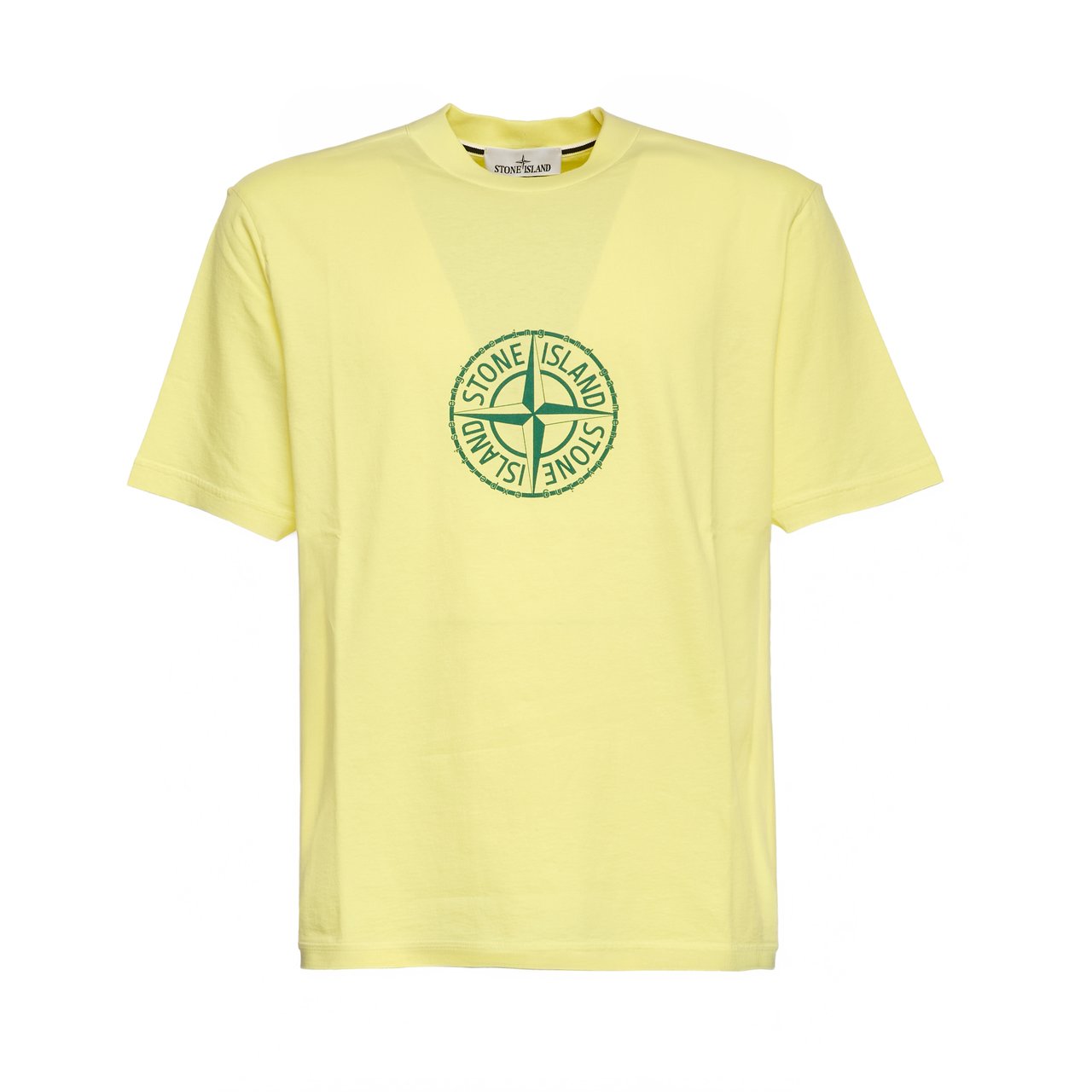 Stone Island Compass Logo Printed Casual T-Shirt Geel