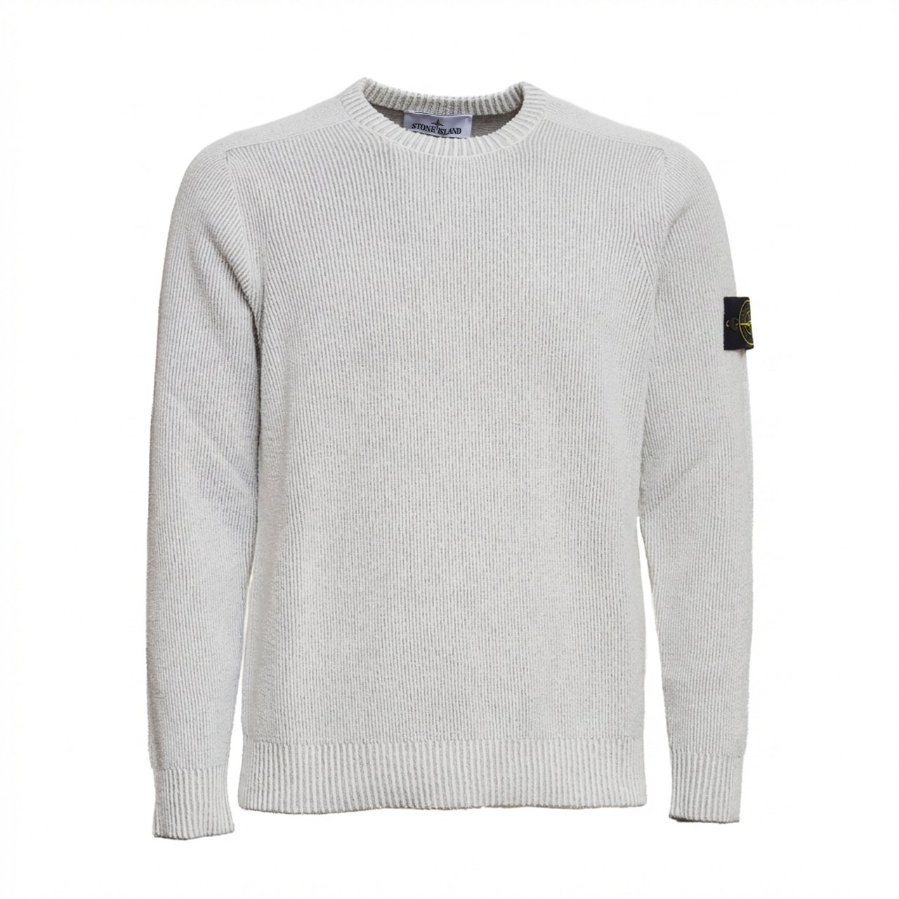 Stone Island Plated Rib Cotton Bouclé Regular Sweater Wit