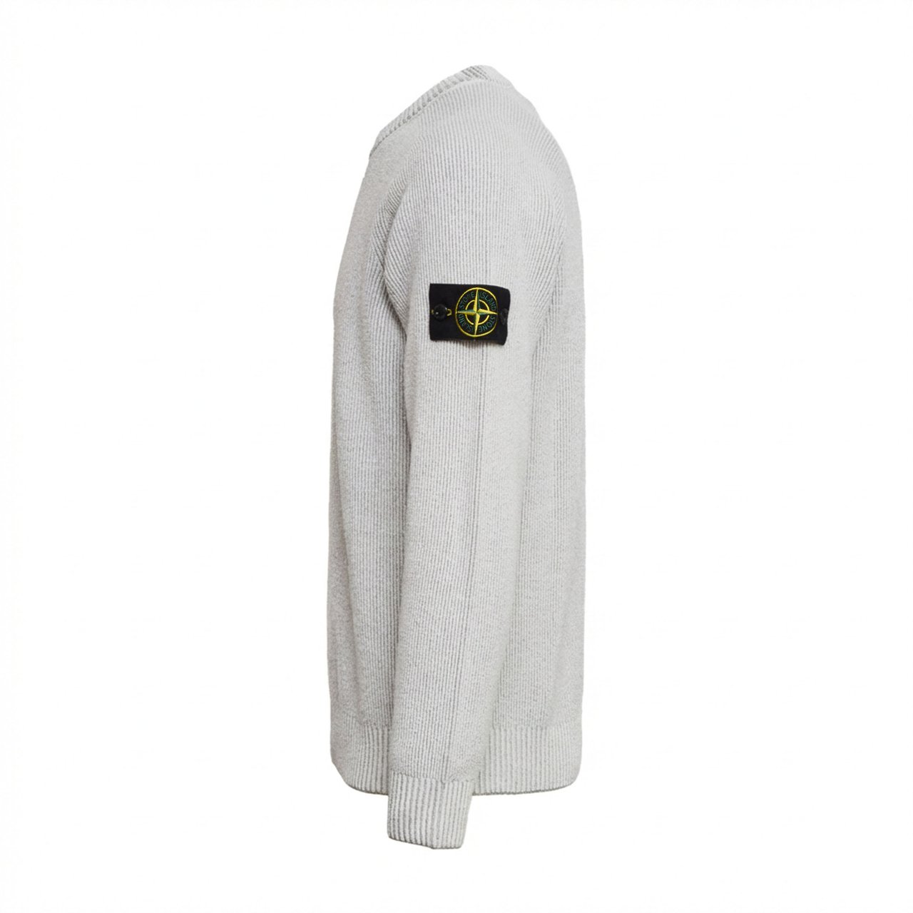 Stone Island Plated Rib Cotton Bouclé Regular Sweater Wit