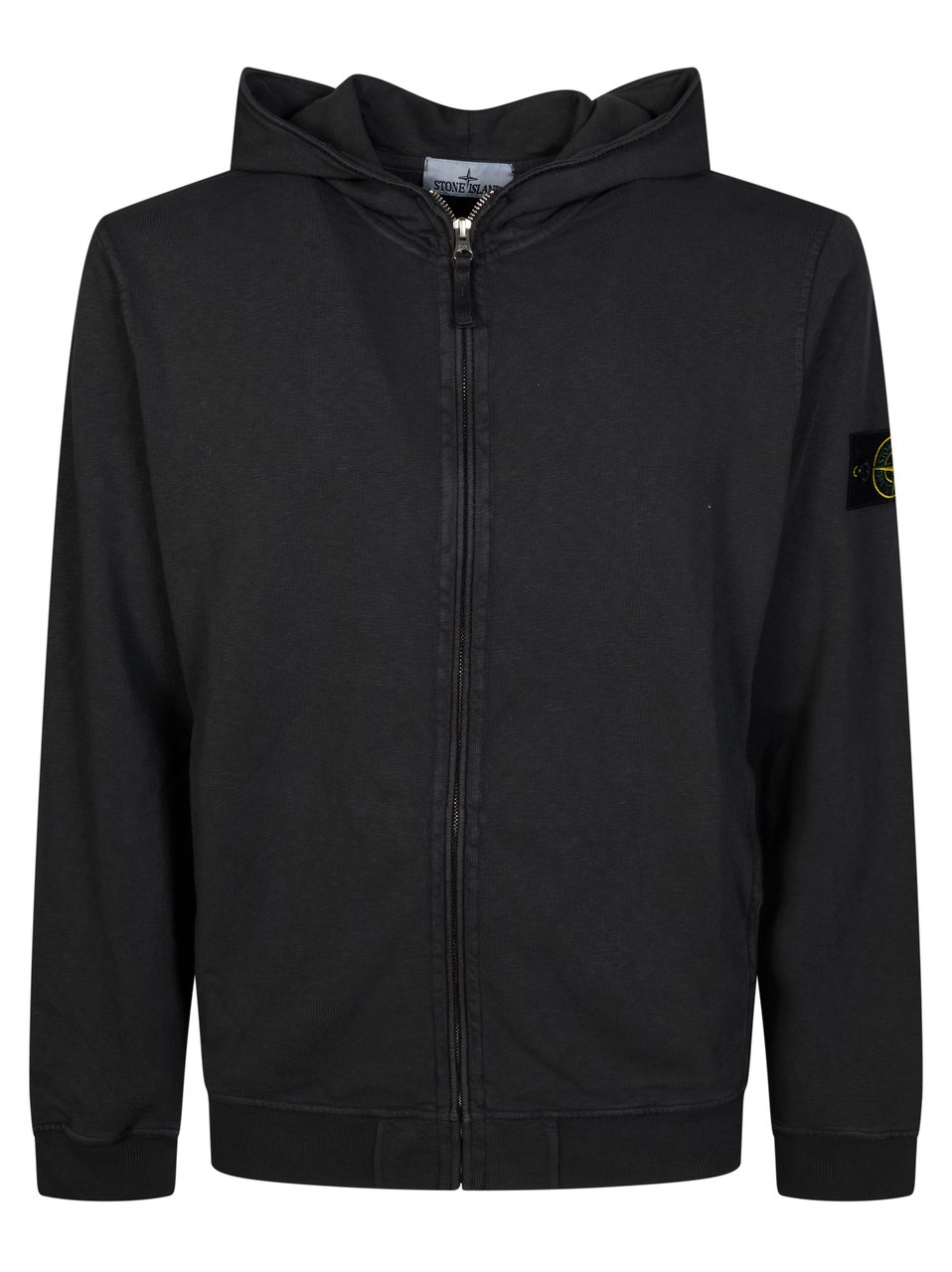 Stone Island Cotton Sleeve Patch Zip Hoodie Zwart