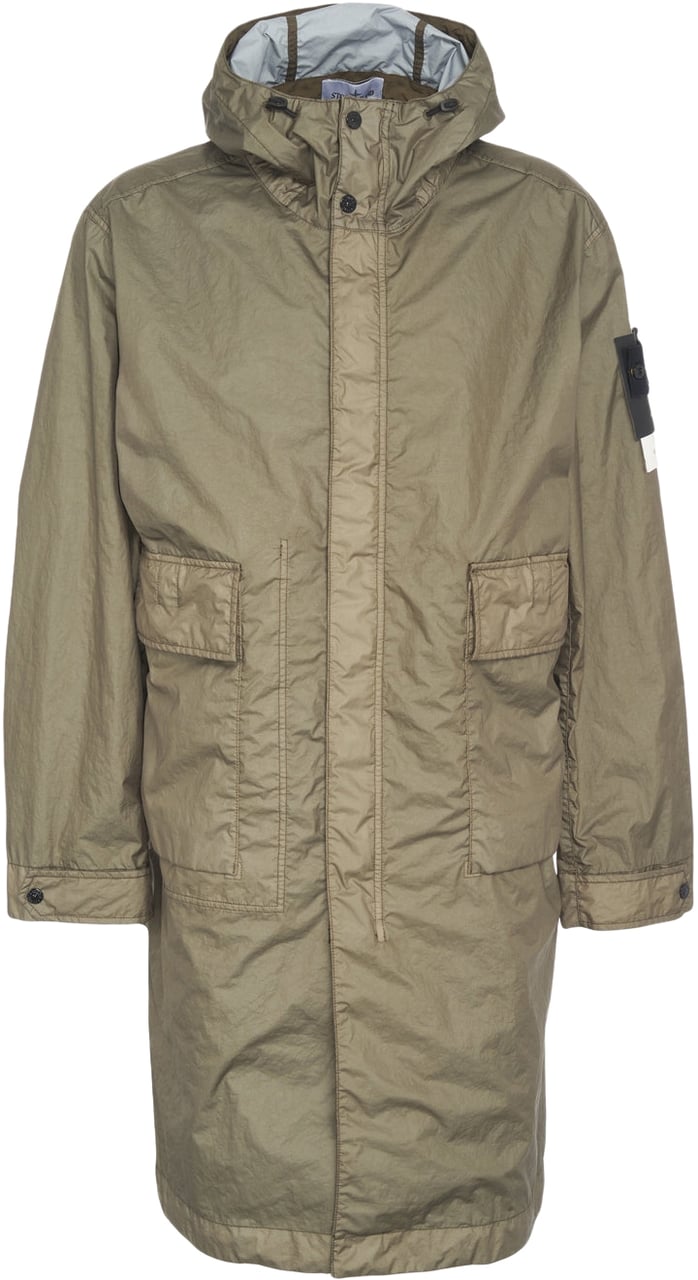 Stone Island Parka with logo label Groen