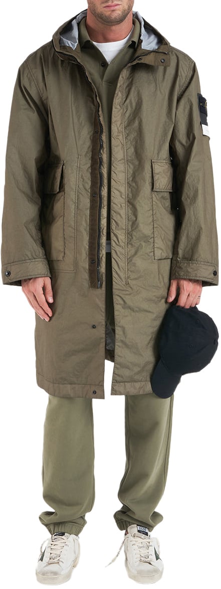 Stone Island Parka with logo label Groen