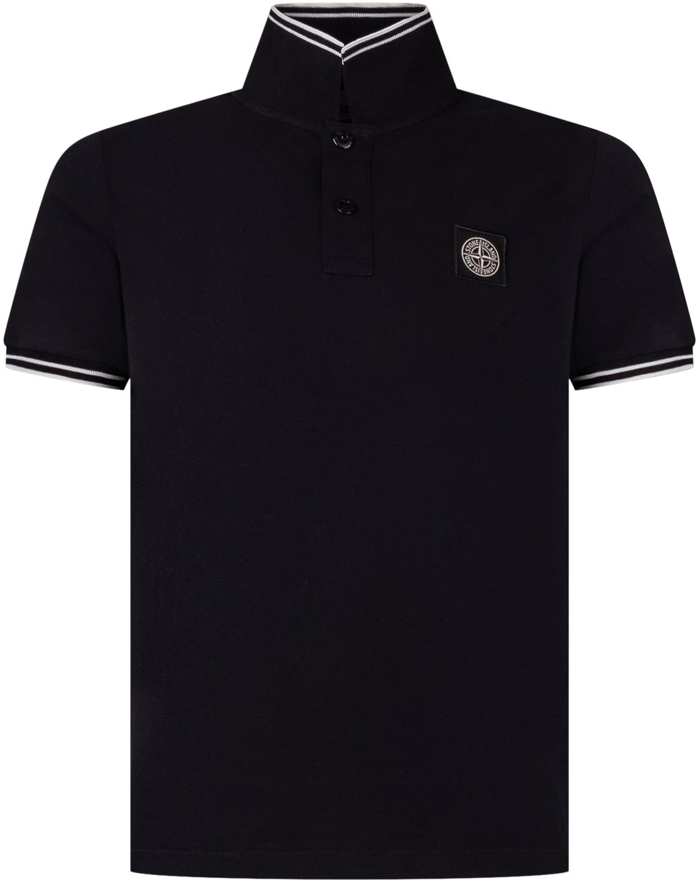 Stone Island Polo a Maniche Corte con Collo a Contrasto e Patch Logo Zwart