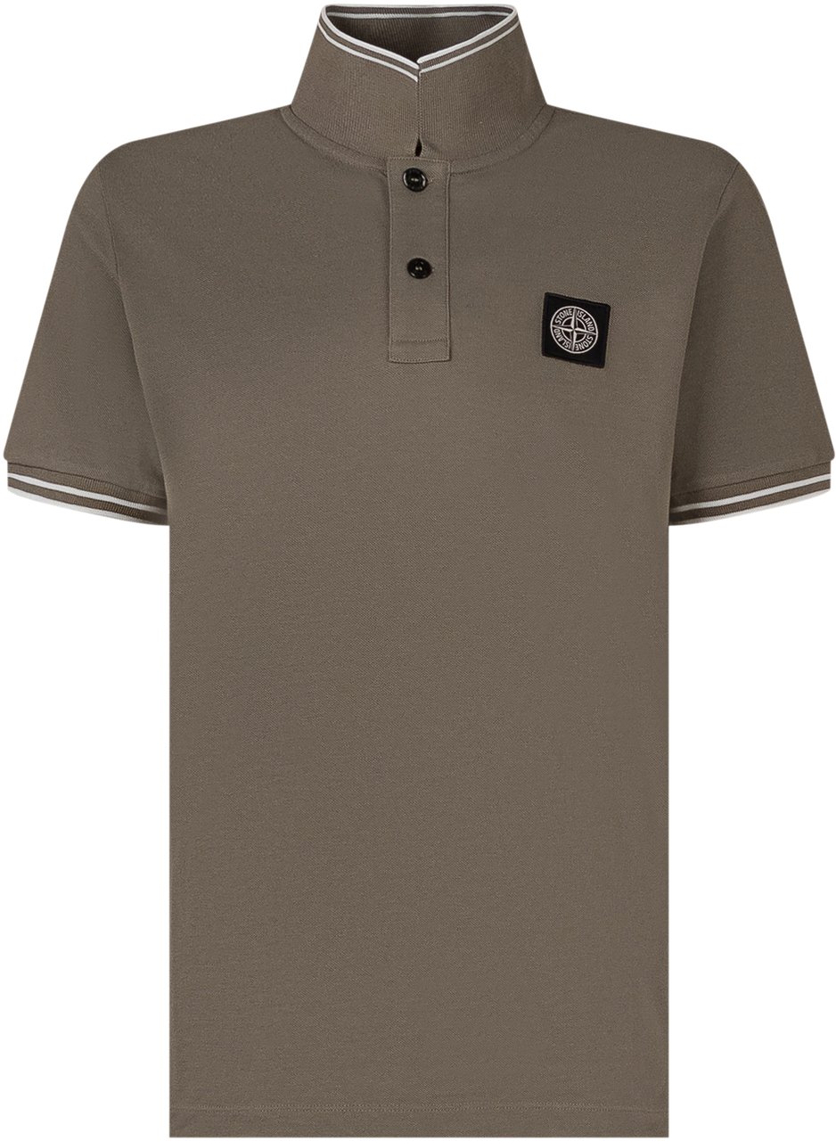 Stone Island Polo a Maniche Corte con Collo a Contrasto e Patch Logo Taupe