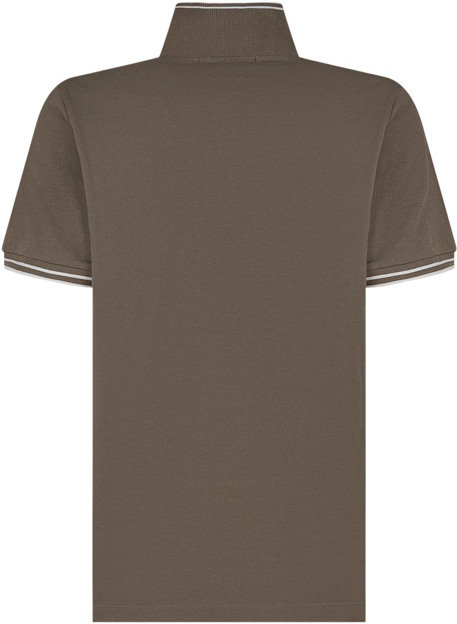 Stone Island Polo a Maniche Corte con Collo a Contrasto e Patch Logo Taupe