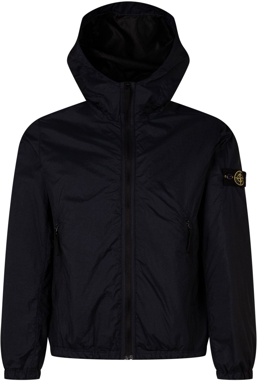 Stone Island Short Parka con Cappuccio e Zip Zwart