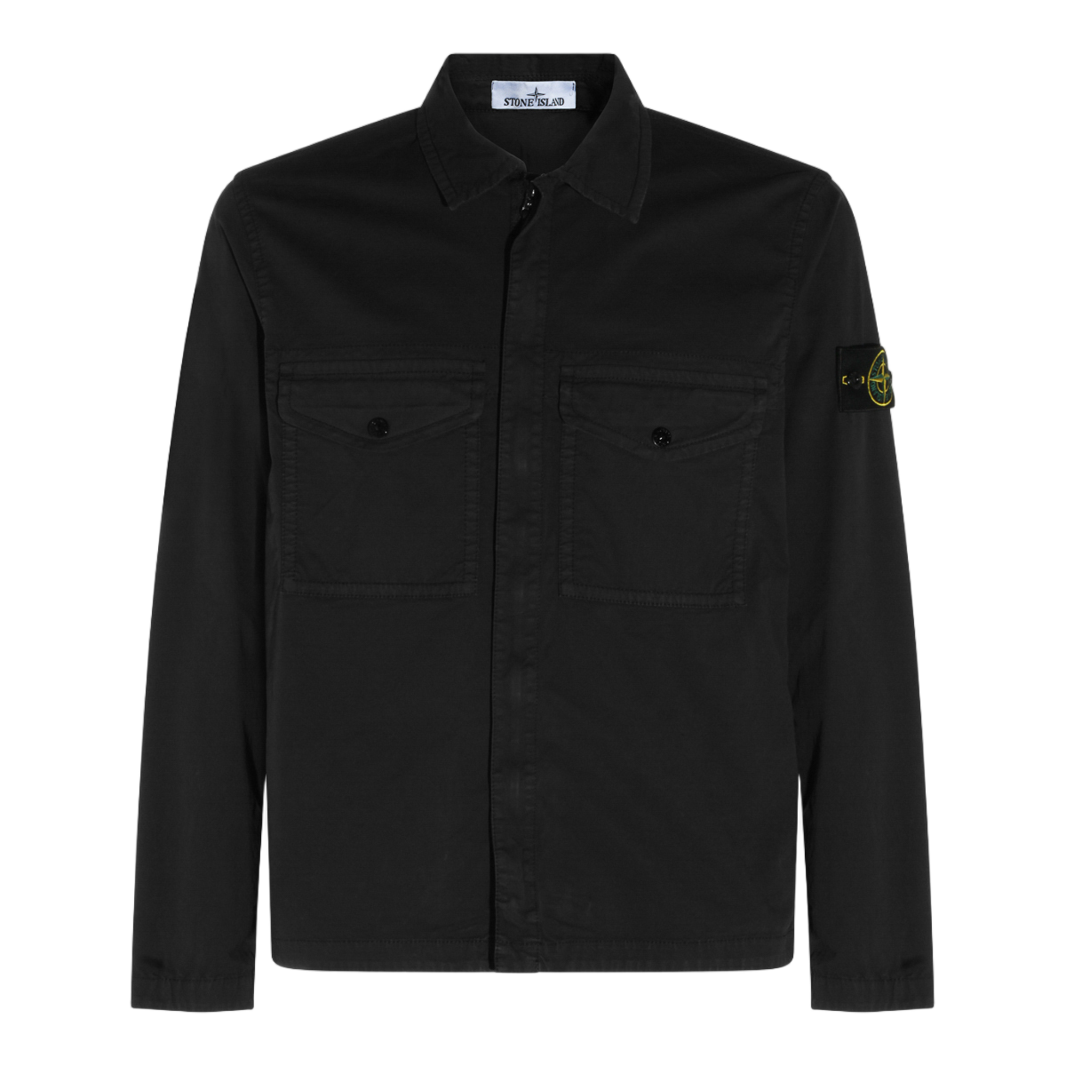 Stone Island Black Long-Sleeve Shirt with Classic Collar Zwart