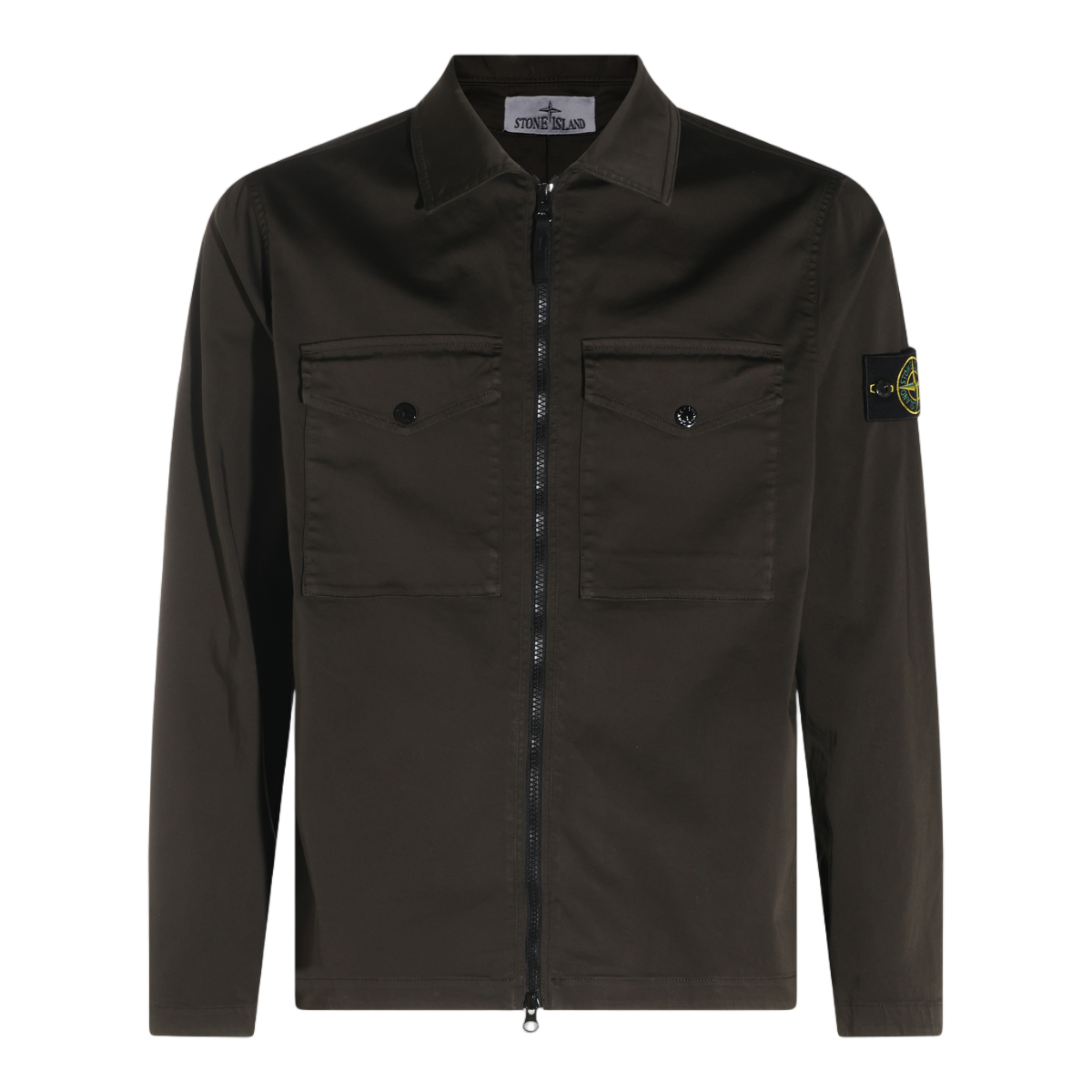 Stone Island Sleek Zip-Up Shirt with Classic Collar Zwart