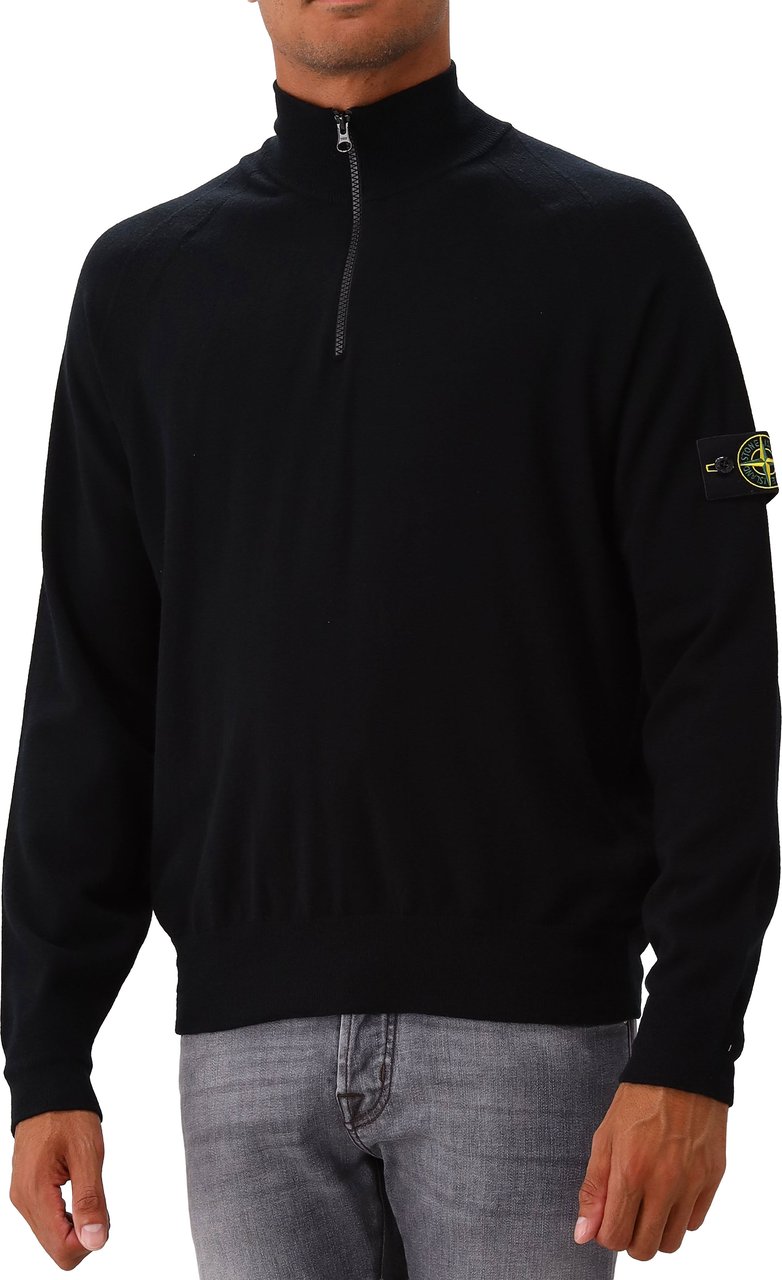 Stone Island Gebreide Half Zip Zwart Zwart