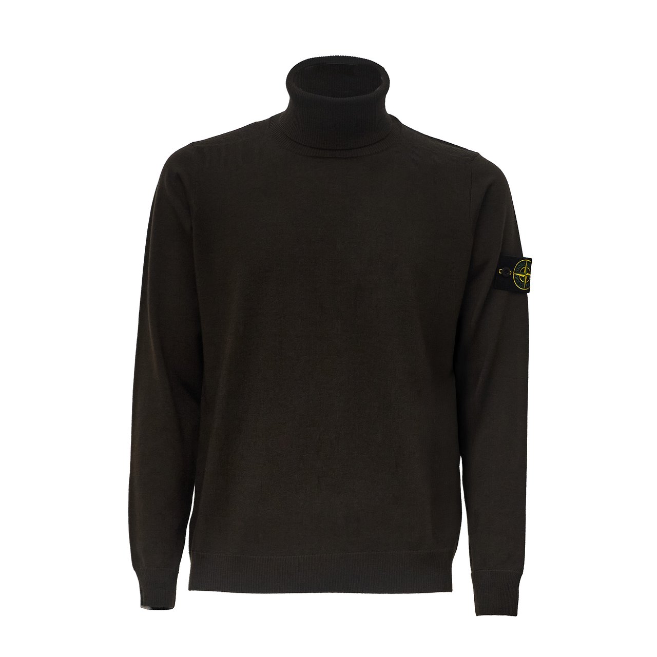 Stone Island Pure Wool Turtleneck Sweater With Ribbed Details Zwart