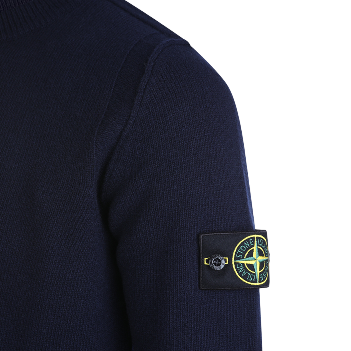 Stone Island Deep Navy Crew Neck Sweater With Ribbed Details Zwart