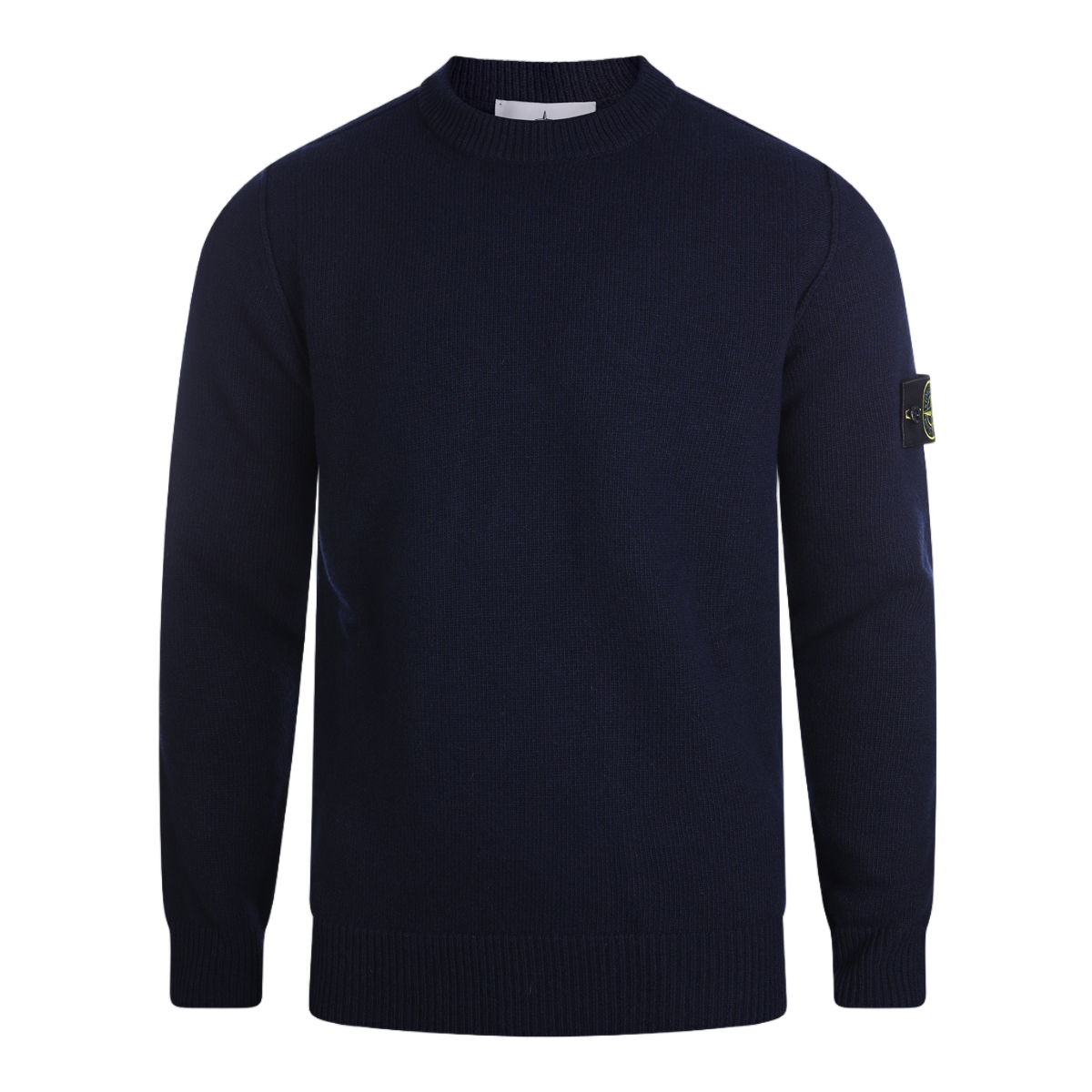 Stone Island Deep Navy Crew Neck Sweater With Ribbed Details Zwart