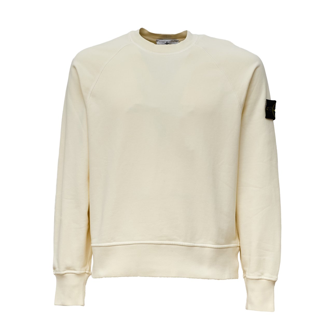 Stone Island Organic Cotton Fleece Sweatshirt with Ribbed Neckline Wit