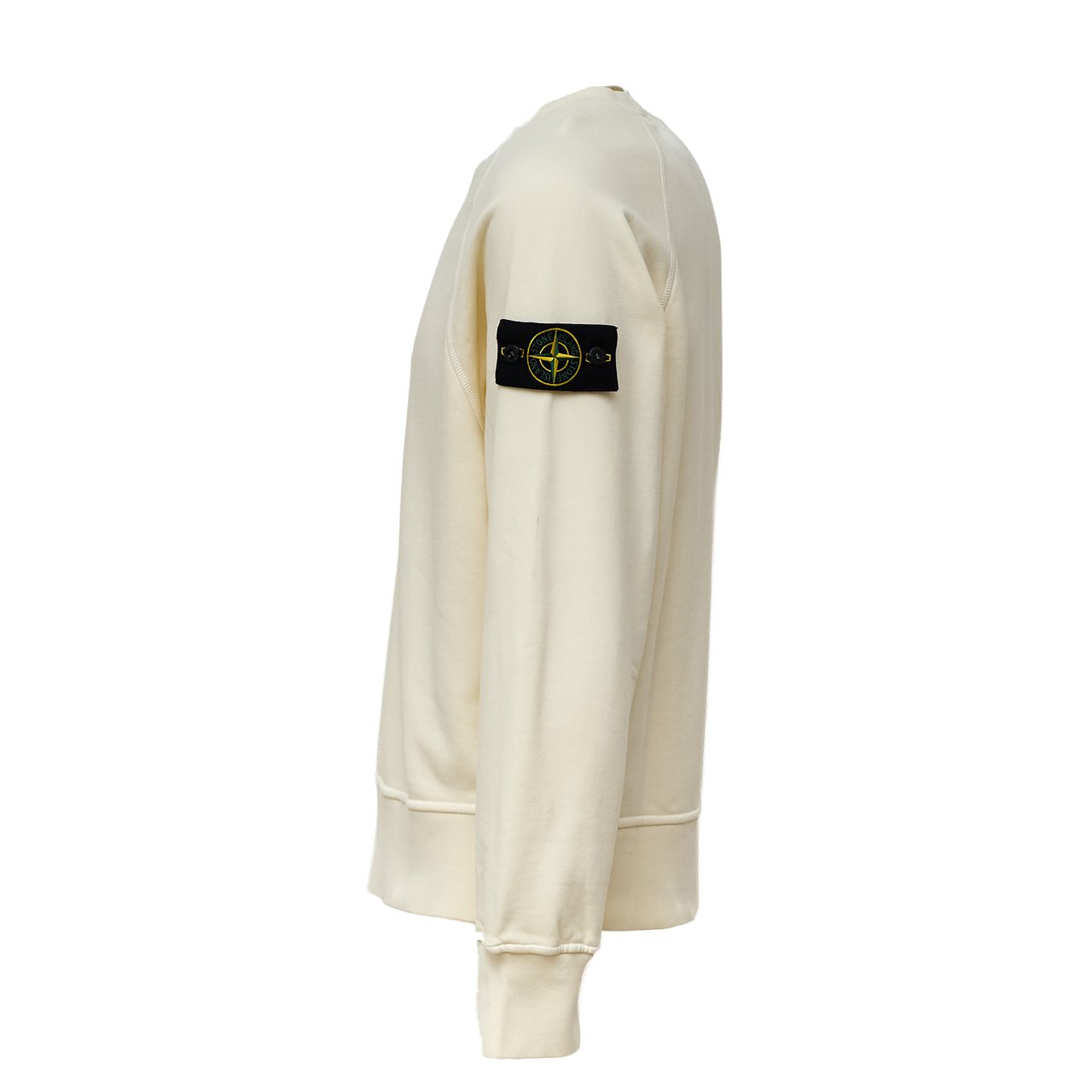 Stone Island Organic Cotton Fleece Sweatshirt with Ribbed Neckline Wit