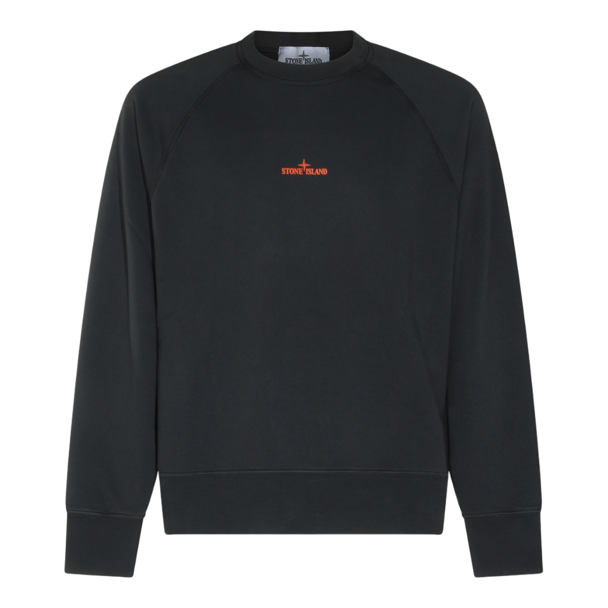 Stone Island Relaxed Fit Crew Neck Sweater With Distressed Logo Print Zwart