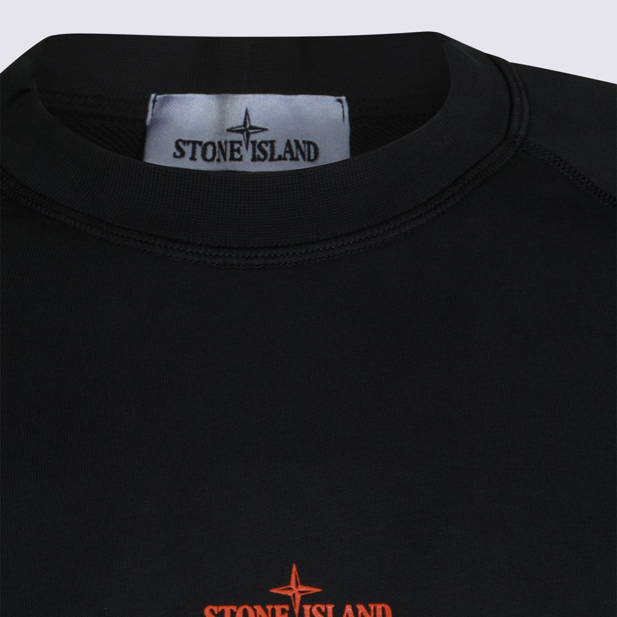 Stone Island Relaxed Fit Crew Neck Sweater With Distressed Logo Print Zwart