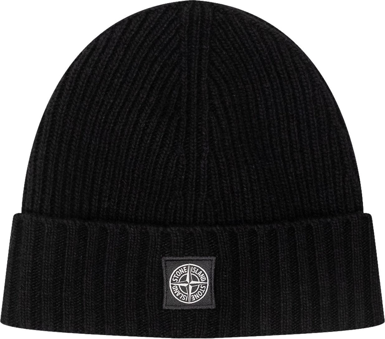 Stone Island Berretto a Coste con Risvolto Zwart