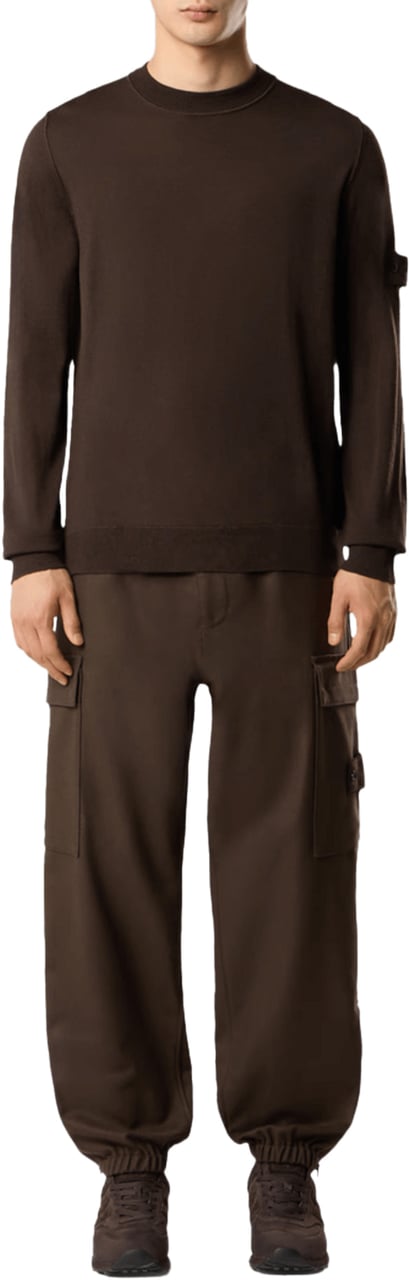 Stone Island LIGHT PURE RWS WOOL_S.I. GHOST CREW NECK DARK BROWN Bruin