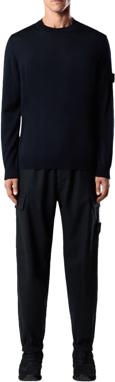 Stone Island LIGHT PURE RWS WOOL_S.I. GHOST CREW NECK NAVY BLUE Blauw