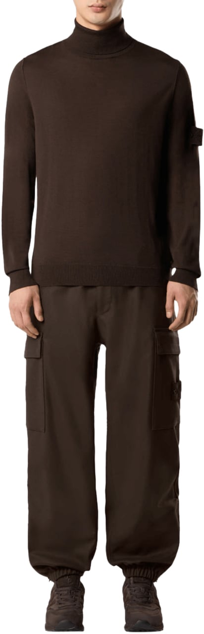 Stone Island LIGHT PURE RWS WOOL_S.I. GHOST T-NECK DARK BROWN Bruin