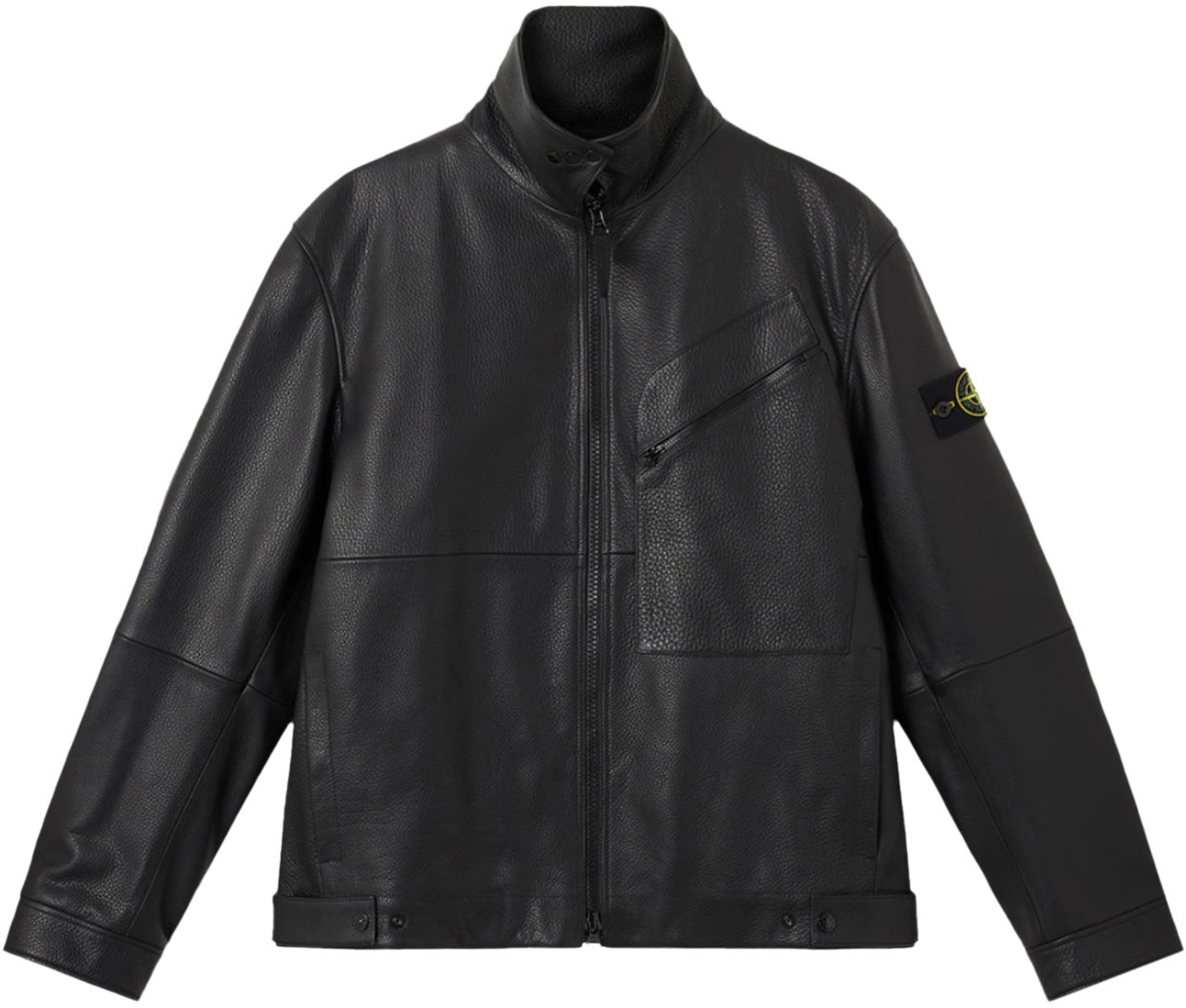 Stone Island MATT GRAIN LEATHER JACKET BLACK Zwart