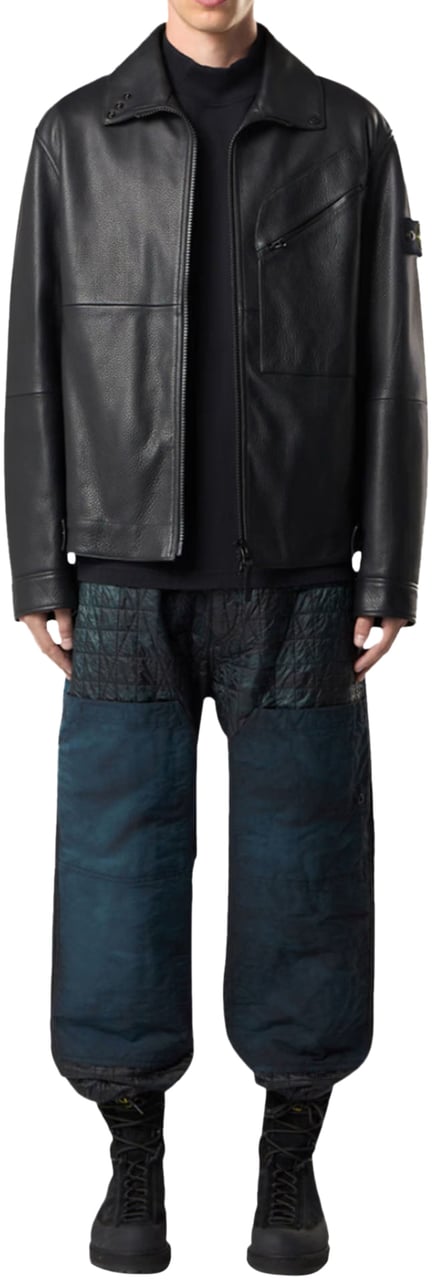 Stone Island MATT GRAIN LEATHER JACKET BLACK Zwart