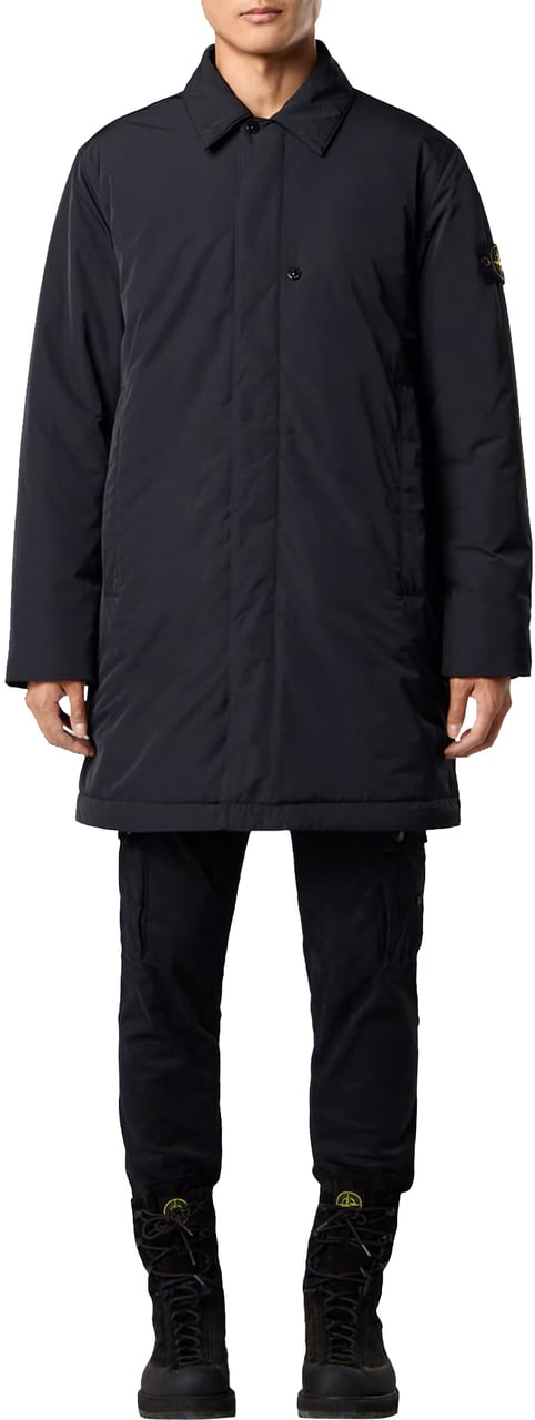 Stone Island MICRO TWILL LONG COAT BLACK Zwart