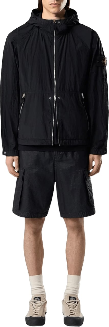 Stone Island NYLON METAL WATRO-TC IN ECONYL GEREGENEREERDE NYLON KORTE PARKA ZWART Zwart